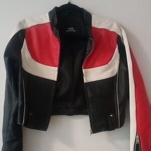 Urban Outfitters Red, Black, and White Leather Jacket